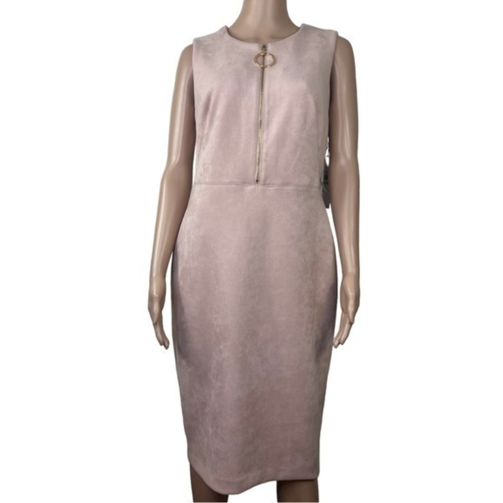 NWT Calvin Klein Women Sleeveless Dress Suede Kness Dress Size 8 Color Tan/Beige